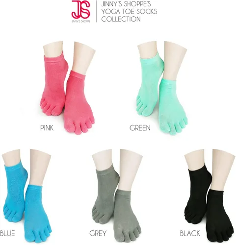 Vista 2 de Jinny's Shoppe Women's Colorful Comfortable Yoga Pilates Barre Cotton Full Toe Grip Socks with Non-Slip Non-Skid Gel Bottom
