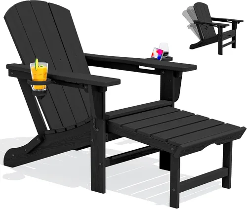 Vista 11 de SERWALL Silla Adirondack ajustable plegable HDPE con reposapiés, Aruba