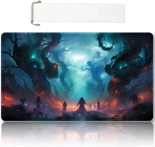 Vista 6 de Tapete de juego MTG cosido de alta calidad con zonas y parte trasera de goma antideslizante, tapete de juego TCG para MTG y otros juegos de cartas