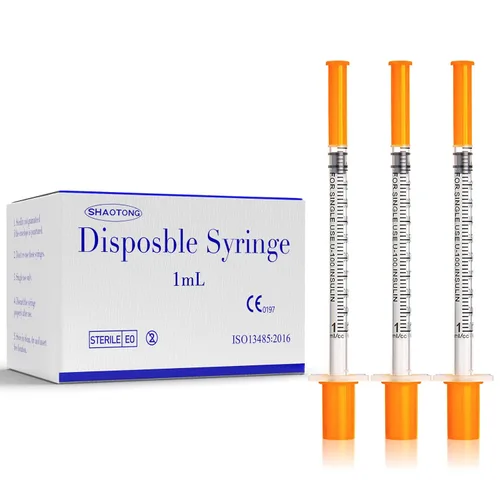 Vista 16 de Jeringa de 1ml/cc con aguja Luer Lock de calibre 25 de 1 pulgada, jeringas de muestra desechables de laboratorio, paquete de 20 Paquete sellado