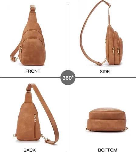 Vista 91 de Telena Riñonera pequeña para mujer, de cuero, cangureras, bolsa de pecho para mujer