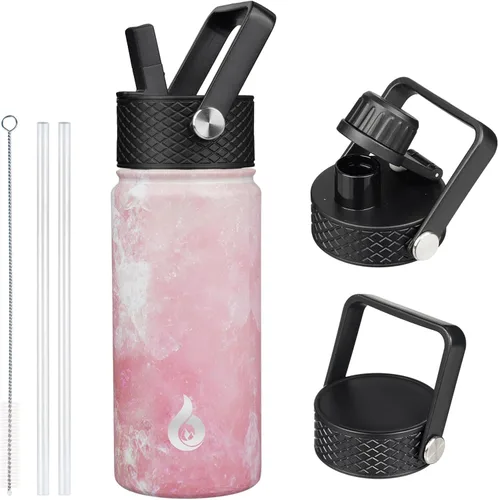 Vista 70 de BJPKPK Botellas de Agua Aisladas con Tapa de Pajita, Botella de Agua de Acero Inoxidable de 18oz, Termo Frío Caliente con 3 Tapas, Vaso de Viaje a