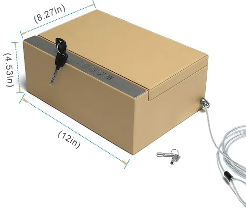 Vista 2 de Caja de seguridad de acero sólido para almacenamiento organizador de joyas de combinación digital armario seguro para oficina en casa color caqui