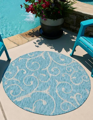 Vista 34 de Unique Loom Outdoor Botanical Collection - Alfombra rizada, 4 pies 1 pulgada x 6 pies 1 pulgada, rectangular, azul/marfil