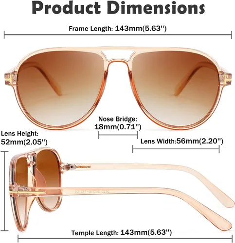 Vista 5 de YuJian Gafas de sol retro de plástico de gran tamaño Aviator de los años 70 para mujeres y hombres, montura clásica grande, gafas vintage