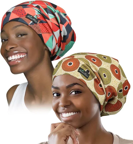 Vista 31 de Gorro de dormir ajustable con forro de satén para rastas de cabello rizado, cabeza grande, permanece puesta durante la noche