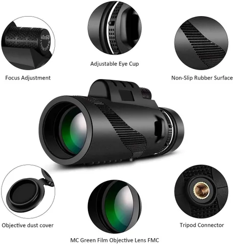 Vista 2 de 12x50 monocular Telescope, HD monocular Adult with Smartphone Adapter and Tripod, Compact monocular for Birds Compact monoculars for Bird Watching