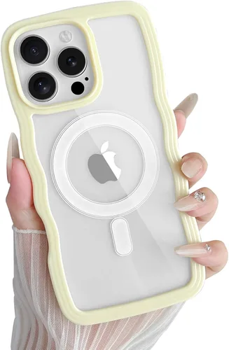 Vista 47 de Yeddabox Magsafe - Funda compatible con iPhone 13, diseño de ondas, lindo marco de colores de caramelo con ondas de agua, a prueba de golpes