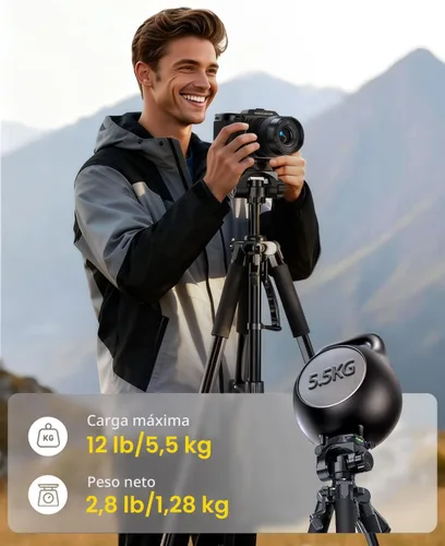 Vista 3 de UBeesize Trípode para cámara de 67 pulgadas con bolsa de viaje, trípode para teléfono celular con control remoto Bluetooth y soporte para teléfono