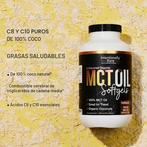 Vista 4 de Intentionally Bare Cápsulas de aceite MCT orgánico - C8 y C10 Geles blandos