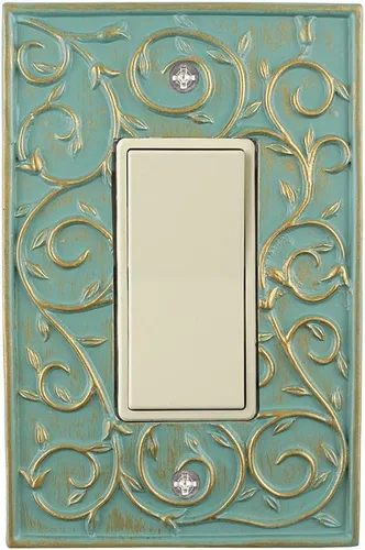Vista 4 de French Scroll 1 - Placa de pared basculante, placa eléctrica de un solo interruptor, plata envejecida