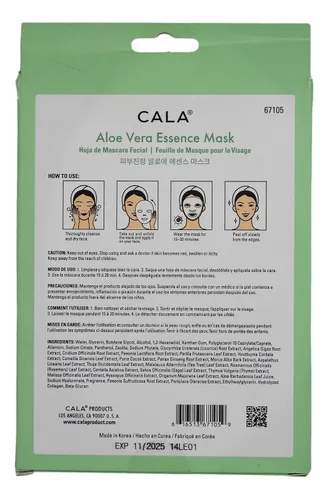 Vista 4 de Cala Mascarillas faciales con esencia de aloe vera (paquete de 5) – Hojas de mascarilla ultrafinas con extractos de plantas + aminoácidos