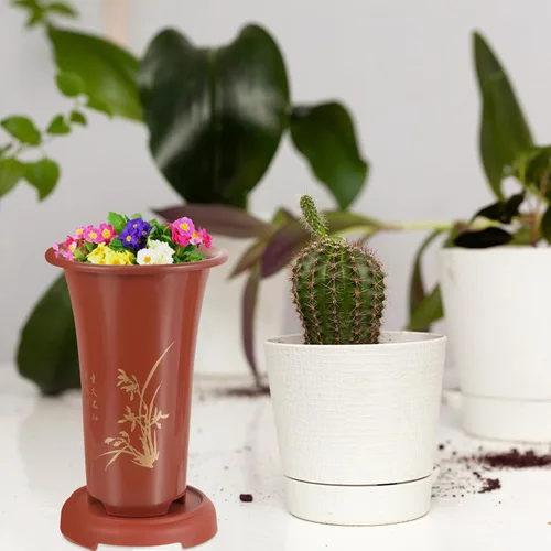 Vista 9 de 2 Set Plastic Orchid Plant Pots with Tray and Drainage Holes