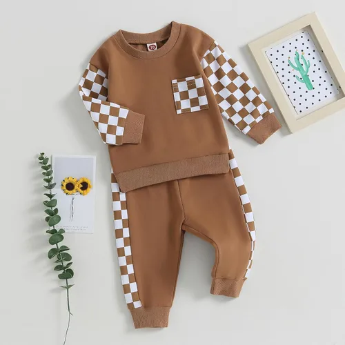Vista 142 de Ropa de bebé niño 3 6 9 12 18 24M 3T Conjunto de pantalones con capucha patchwork sudadera con capucha pantalones de rayas traje de otoño invierno