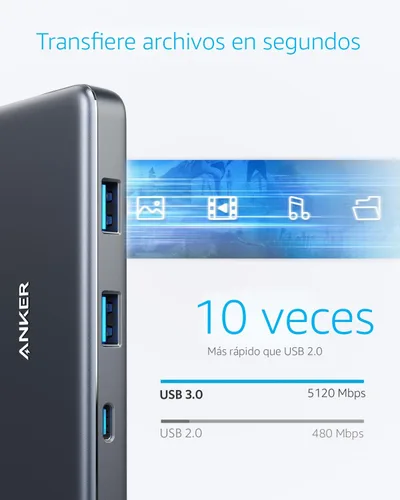 Vista 5 de Anker Hub USB C (7 en 1), con HDMI 4K, suministro de energía de 85 W, USB-C y 2 puertos de datos USB-A de 5 Gbps, lector de tarjetas microSD y SD