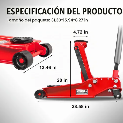 Vista 3 de BIG RED AT84007R Torin - Gato hidráulico de bajo perfil de servicio/piso con bomba de elevación rápida de doble pistón, capacidad de 4 toneladas