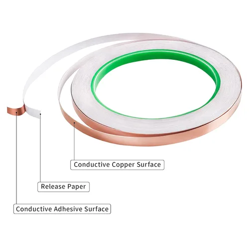 Vista 2 de Cinta de lámina de cobre [4 paquetes] (5mm, 6mm, 8mm, 10mm) X 20.12 metros con adhesivo conductivo doble para guitarra, reparaciones eléctricas