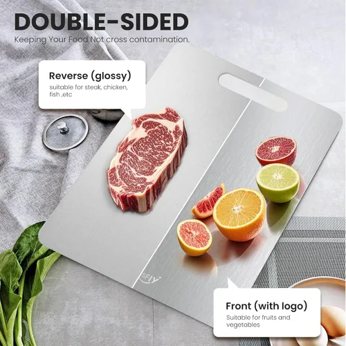 Vista 3 de Tabla de cortar de titanio – Tablas de cortar de titanio 100% puro para cocina, fácil de limpiar, tabla de cortar de doble cara de grado alimenticio