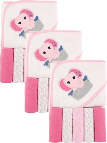 Vista 4 de Luvable Friends Toalla unisex con capucha para bebé con cinco paños, zorro para niños, talla única