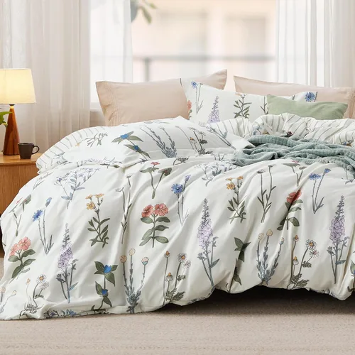 Vista 29 de Bedsure Juego de funda de edredón Twin para dormitorio, juego de funda de edredón reversible floral con cierre de cremallera, juego de ropa de cama