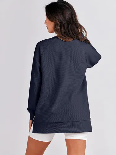 Vista 5 de ANRABESS - Sudadera de gran tamaño para mujer, cuello redondo, manga larga, tipo túnica, con cremallera lateral, sudadera con capucha, suéter