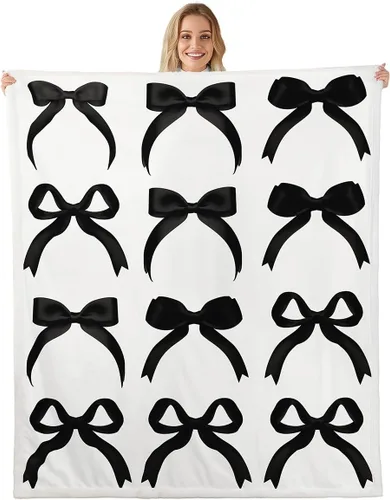 Vista 21 de Erosebridal Black Pink Bow Fleece Throw Blanket 40"x50" - Ultra-Soft for Couch Sofa Bed,Kawaii Cool Bowknot Sherpa Blanket,Princess Style Fuzzy