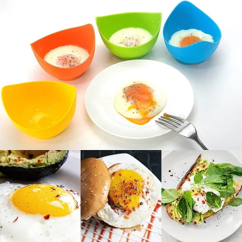 Vista 4 de Tazas de silicona para cocinar huevos con soportes de anillo, molde para hervir huevos para microondas, freidora de aire y cocina de estufa