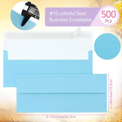 Vista 2 de Jutom 500 sobres de papel kraft tamaño carta a granel #10 Negocios fuertes sellados 4-1/8 x 9-1/2 pulgadas, con solapa, sobres de correo imprimibles