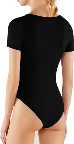 Vista 4 de MANGOPOP - Body de manga corta con cuello cuadrado para mujer