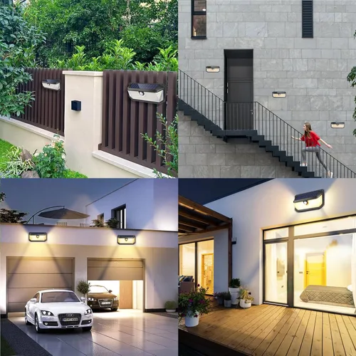 Vista 7 de Paquete de 2 luces solares con sensor de movimiento para exteriores, 388 LEDs 4000LM luces solares para exteriores impermeables con ángulo amplio