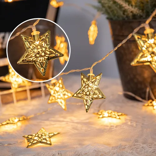 Vista 10 de Vigdur Paquete de 2 luces de copo de nieve de Navidad - 20 luces LED de copo de nieve en cadena que funcionan con pilas con temporizador, luces