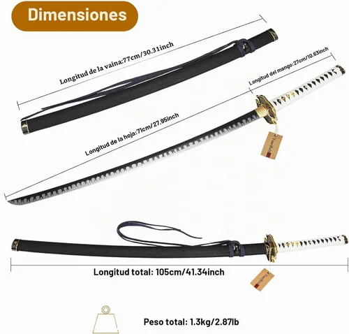 Vista 3 de Yamato - Espada Katana de acero al carbono 1095 de 41 pulgadas, espada samurái de espiga completa, juego de armas, colección de accesorios de regalo