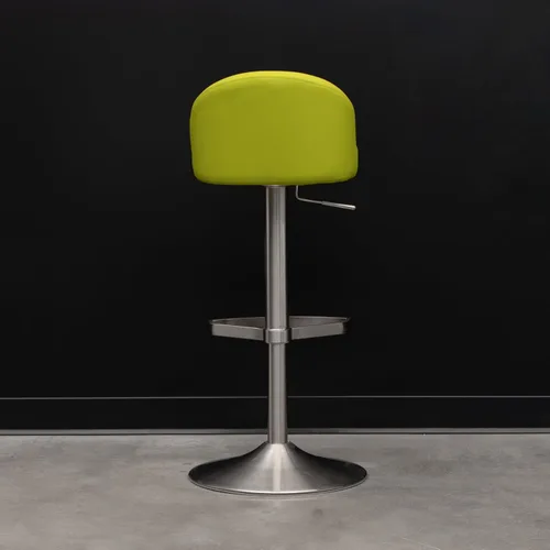 Vista 5 de ZURI Taburete de bar moderno Mimi suave verde lima, asiento de cuero sintético, acero inoxidable cepillado altura ajustable