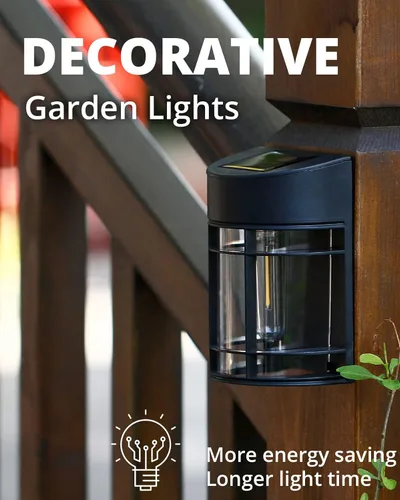 Vista 5 de Luces solares para cercas al aire libre, paquete de 8 luces de cubierta alimentadas por energía solar con bombillas LED Edison, luces solares Negro