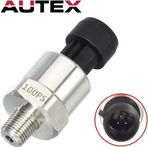 Vista 2 de AUTEX Transductor de presión de 100 psi, sensor de presión de 0-100 psi, transmisor de presión de aceite de 1/8" -27 NPT de acero inoxidable 316