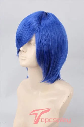 Vista 3 de Unisex Halloween Cosplay Wigs Blue Short Straight Anime Costumes Party Wig Long Bangs