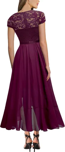 Vista 2 de Miusol - Vestido largo elegante para mujer, con volantes, encaje y cuello en V, ideal para damas de honor