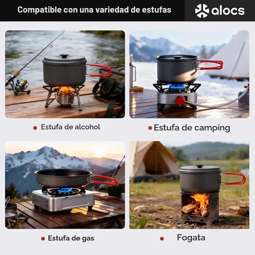 Vista 6 de ALOCS Camping Cookware Set Camping Gear Compact Camping Pots and Pans Set