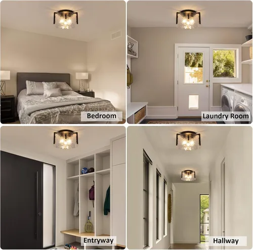 Vista 7 de Lámpara de techo negra de montaje empotrado, lámpara de entrada moderna de 3 luces, montaje de techo, accesorios de iluminación de cocina, lámparas