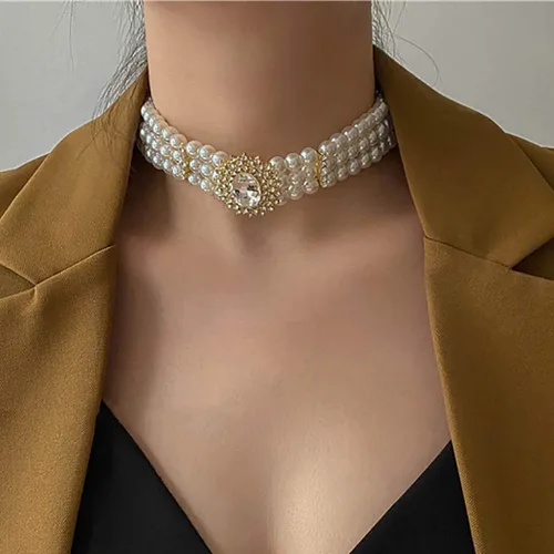 Vista 4 de ELABEST Collar de perlas para mujer, collar de diamantes de imitación, gargantilla de perlas de moda, cadena de tenis de moda, joyería de dama