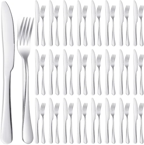 Vista 7 de Nuenen Juego de cubiertos de 50 tenedores de acero inoxidable, tenedores y cuchillos, cubiertos para cocina, restaurante