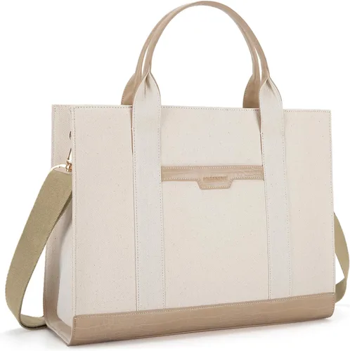 Vista 10 de Missnine Bolsa de lona para laptop de 15.6 pulgadas, bolsa de hombro de trabajo, maletín casual para viajes, oficina, universidad