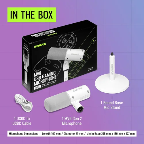 Vista 10 de Shure Micrófono USB MV6 para juegos y transmisión (Gen 2, blanco)