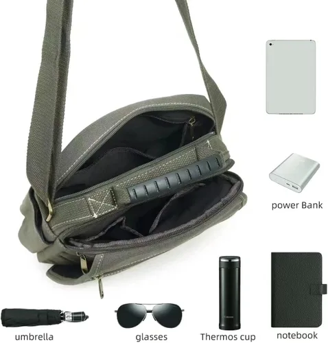 Vista 6 de Bolso de mano para hombre, bolso de hombro pequeño de lona, bolso de mensajero, bolsa de viaje, bolsa de trabajo para hombre