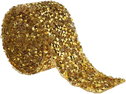 Vista 6 de Hahiyo Cinta de diamantes de imitación de cristal, pegamento térmico, reutilizable, elástico, rollo de malla brillante, 1 yarda, palo de planchar
