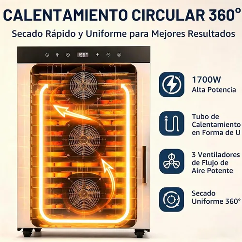 Vista 3 de Deshidratador de alimentos de secado de 20 bandejas, deshidratadores de 1700 W para alimentos, deshidratador de alimentos comerciales, tiempo