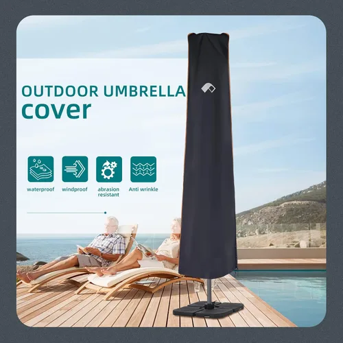 Vista 3 de PALON Funda para sombrilla de patio al aire libre, 420D, impermeable, con cremallera y cordón retráctil, anti-UV, resistente al viento, para Negro