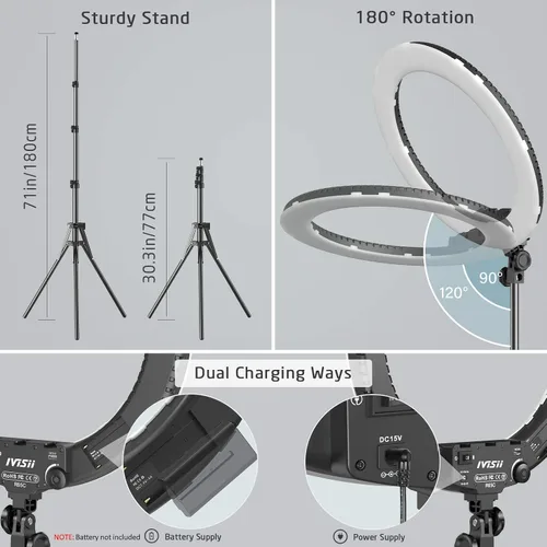 Vista 5 de Anillo de luz de 18 pulgadas con soporte, 60 W bicolor 3000-5800K anillo de luces profesionales con trípode para maquillaje Vlog, anillo grande