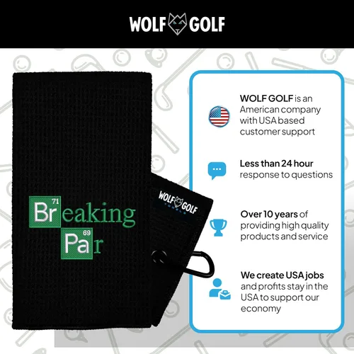 Vista 5 de Toalla de golf Wolf Golf Towels Breaking Par Bordada en EE. UU. Accesorios de golf para hombres o mujeres