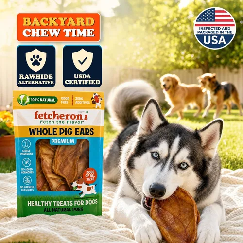Vista 6 de FETCHERONI Orejas de cerdo enteras para masticables para perros, golosinas duraderas para perros, L, 30